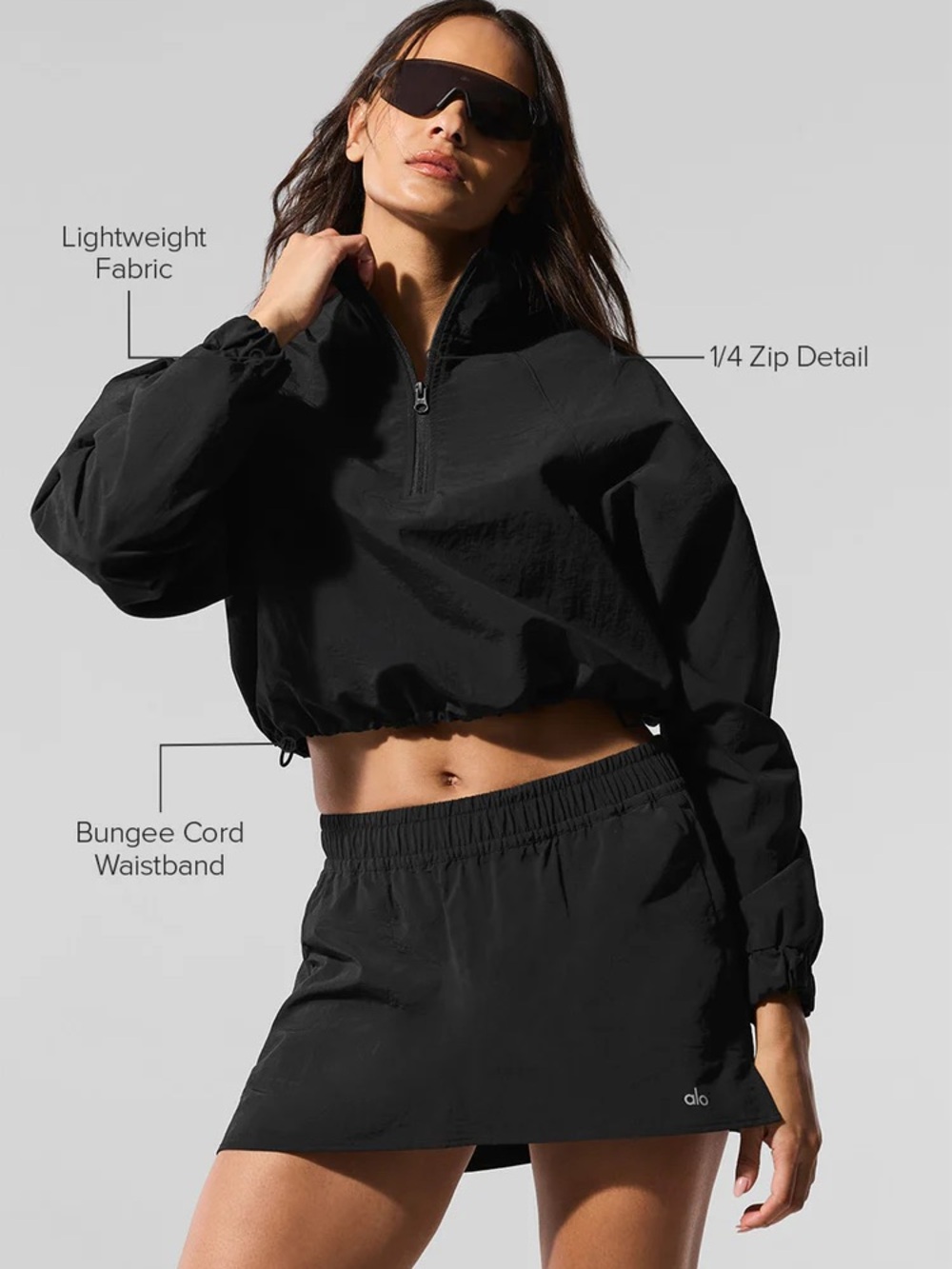 Alo Cropped 1/4 Zip Alumni Pullover, XS
